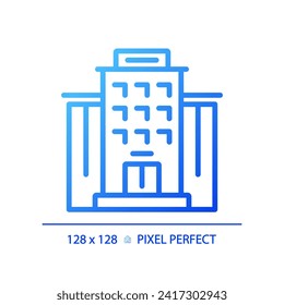 2D pixel perfect blue gradient apartment icon, isolated vector, building thin line illustration.