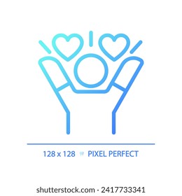 2D pixel perfect blue gradient healthy living icon, isolated vector, meditation thin line illustration.