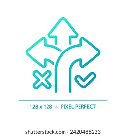2D pixel perfect blue gradient correct way icon, isolated vector, thin line illustration representing comparisons.