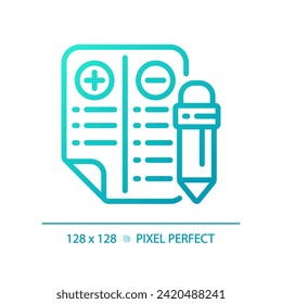 2D pixel perfect blue gradient positive and negative points icon, isolated vector, thin line illustration representing comparisons.