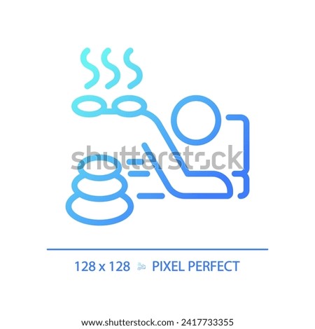 2D pixel perfect blue gradient hot stone therapy icon, isolated vector, thin line illustration.