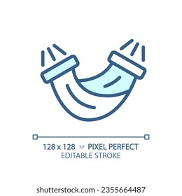 2D pixel perfect blue hammock icon, isolated vector, editable hiking gear thin line illustration.