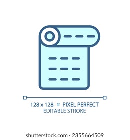 2D pixel perfect blue hiking mat icon, isolated vector, editable hiking gear thin line illustration.