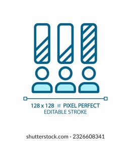 2D pixel perfect blue icon of candidate ranking with bar graph, isolated vector illustration, editable chart.
