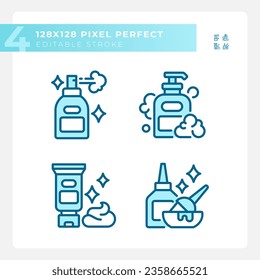 2D Pixel perfekte blaue Icons Pack repräsentiert Haarpflege, bearbeitbare dünne Linie monochromatische Illustration.