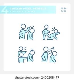 2D pixel perfect blue icons set representing psychology, editable thin line illustration.