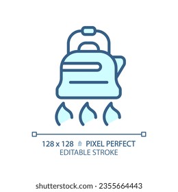 2D Pixel perfekt blaues Wasserzeichen Symbol, einzelne Vektorgrafik, bearbeitbare Wanderausrüstung dünne Linie Illustration.