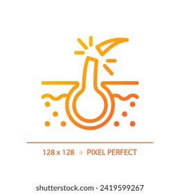 2D pixel perfect broken hair gradient icon, isolated vector, haircare thin line simple orange illustration.