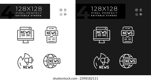 2D pixel perfect customizable dark and light icons collection representing journalism, isolated vector, thin line illustration.