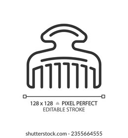 Icono negro de peine de píxeles 2D perfecto personalizable, vector aislado, peinado delgado de línea simple ilustración.