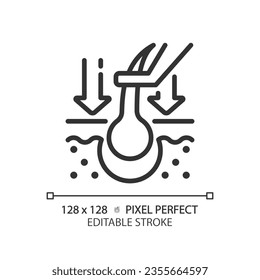 2D pixel perfect customizable hair replacement black icon, isolated vector, haircare thin line simple illustration.