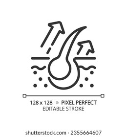 2D pixel perfect customizable hair bulb damage black icon, isolated vector, haircare thin line simple illustration.