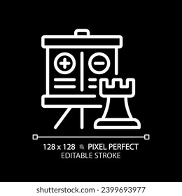 2D pixel perfect customizable with positive and negative points on flipchart icon, isolated vector, thin line illustration representing comparisons.