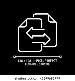 2D pixel perfect customizable white documents with arrow symbols icon, isolated vector, thin line illustration representing comparisons.