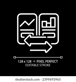 2D pixel perfect customizable white graph comparison with arrow symbols icon, isolated vector, thin line illustration representing comparisons.