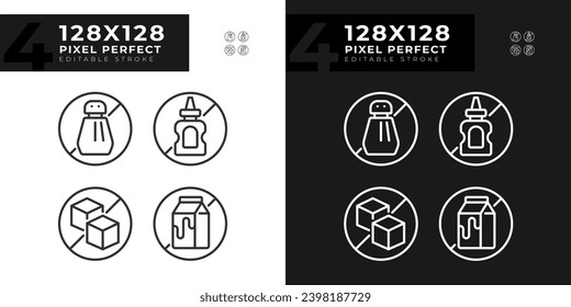 2D pixel perfect dark and light icons set representing allergen free, editable thin linear illustration.