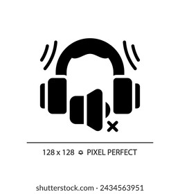 2D Pixel perfekte Ohrenschützer Glyph-Stil-Ikone, isolierter Vektor, schallisolierte solide Illustration.