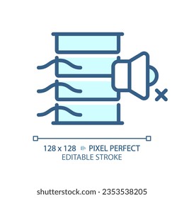 2D pixel perfect editable acoustic louvres blue icon, isolated vector, soundproofing thin line illustration.