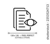 2D pixel perfect editable black preview document simple icon, isolated vector, thin line document illustration.