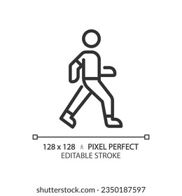 2D pixel perfect editable black walking icon, isolated vector, thin line illustration.