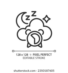 2D pixel perfect editable black good sleep icon, isolated vector, meditation thin line illustration.