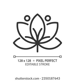 2D pixel perfect editable black lotus icon, isolated vector, meditation thin line illustration.