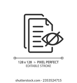 2D pixel perfect editable black confidential document simple icon, isolated vector, thin line document illustration.