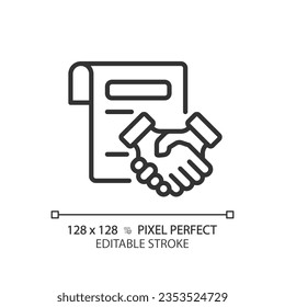 2D pixel perfect editable black agreement simple icon, isolated vector, thin line document illustration.