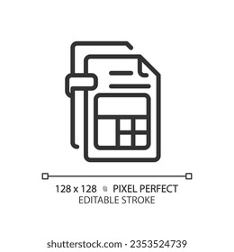 2D pixel perfect editable black income tax report simple icon, isolated vector, thin line document illustration.