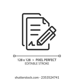 2D pixel perfect editable black contract simple icon, isolated vector, thin line document illustration.