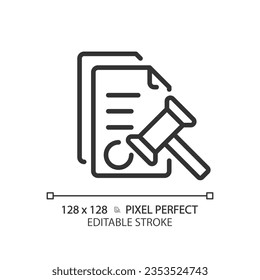 2D pixel perfect editable black legal notice simple icon, isolated vector, thin line document illustration.