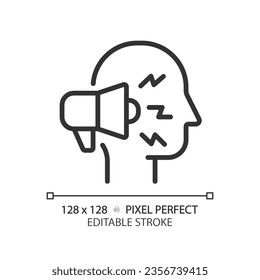 2D pixel perfect editable black public speaker icon, isolated vector, thin line illustration representing journalism.