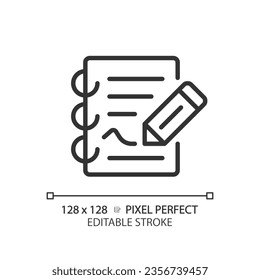 2D pixel perfect editable black report icon, isolated vector, thin line illustration representing journalism.