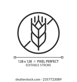 2D pixel perfect editable black gluten free icon, isolated vector, thin line illustration representing allergen free.