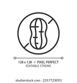 2D pixel perfect editable black nut free icon, isolated vector, thin line illustration representing allergen free.