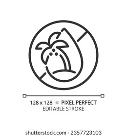 2D pixel perfect editable black palm oil free icon, isolated vector, thin line illustration representing allergen free.