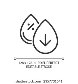 2D pixel perfect editable black low cholesterol icon, isolated vector, thin line illustration representing allergen free.