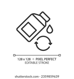 2D pixel perfect editable black car engine oil icon, isolated vector, thin line simple illustration representing car service and repair.