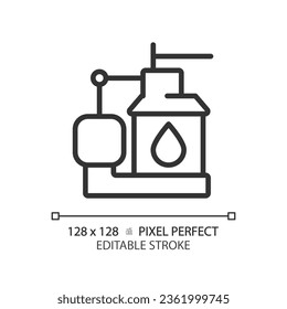 2D pixel perfect editable black sump pump icon, isolated vector, thin line illustration representing plumbing.