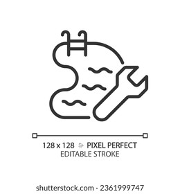 2D pixel perfect editable black swimming pool maintenance icon, isolated vector, thin line illustration representing plumbing.