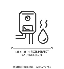 2D pixel perfect editable black water heater icon, isolated vector, thin line illustration representing plumbing.