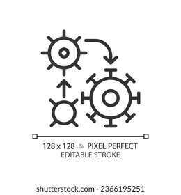 2D pixel perfect editable black bacteria growth icon, isolated vector, simple thin line illustration representing bacteria.