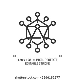 2D Pixel perfekt bearbeitbare schwarze Adenovirus-Symbol, einzelne Vektorgrafik, einfache dünne Linie Abbildung, die Bakterien darstellt.