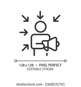 2D pixel perfect editable black promotion icon, isolated vector, thin line illustration representing soft skills.