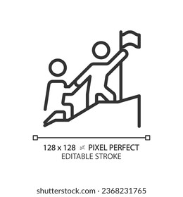 2D pixel perfect editable black leadership icon, isolated vector, thin line illustration representing soft skills.