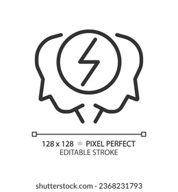 2D pixel perfect editable black conflict resolution icon, isolated vector, thin line illustration representing soft skills.