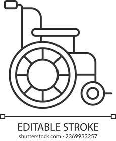 2D pixel perfect editable black wheelchair icon, isolated vector, thin line illustration representing medical care equipment.