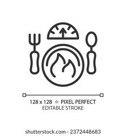 2D pixel perfect editable black diet and weight icon, isolated monochromatic vector, thin line illustration representing metabolic health.