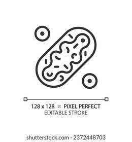 2D pixel perfect editable black mitochondria icon, isolated monochromatic vector, thin line illustration representing metabolic health.