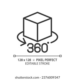 2D pixel perfect editable black VR 360 icon, isolated simple vector, thin line illustration representing VR, AR and MR.
